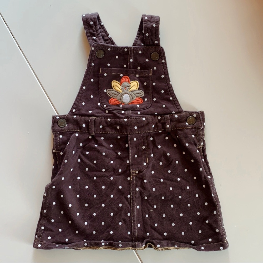 🦃 Brown & white polka dots overall dress 18 months - perfect for Thanksgiving